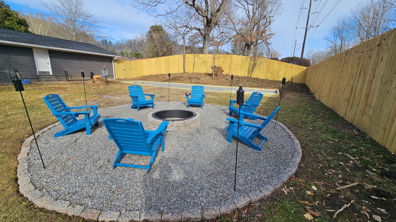 Fire pit with bocce ball court